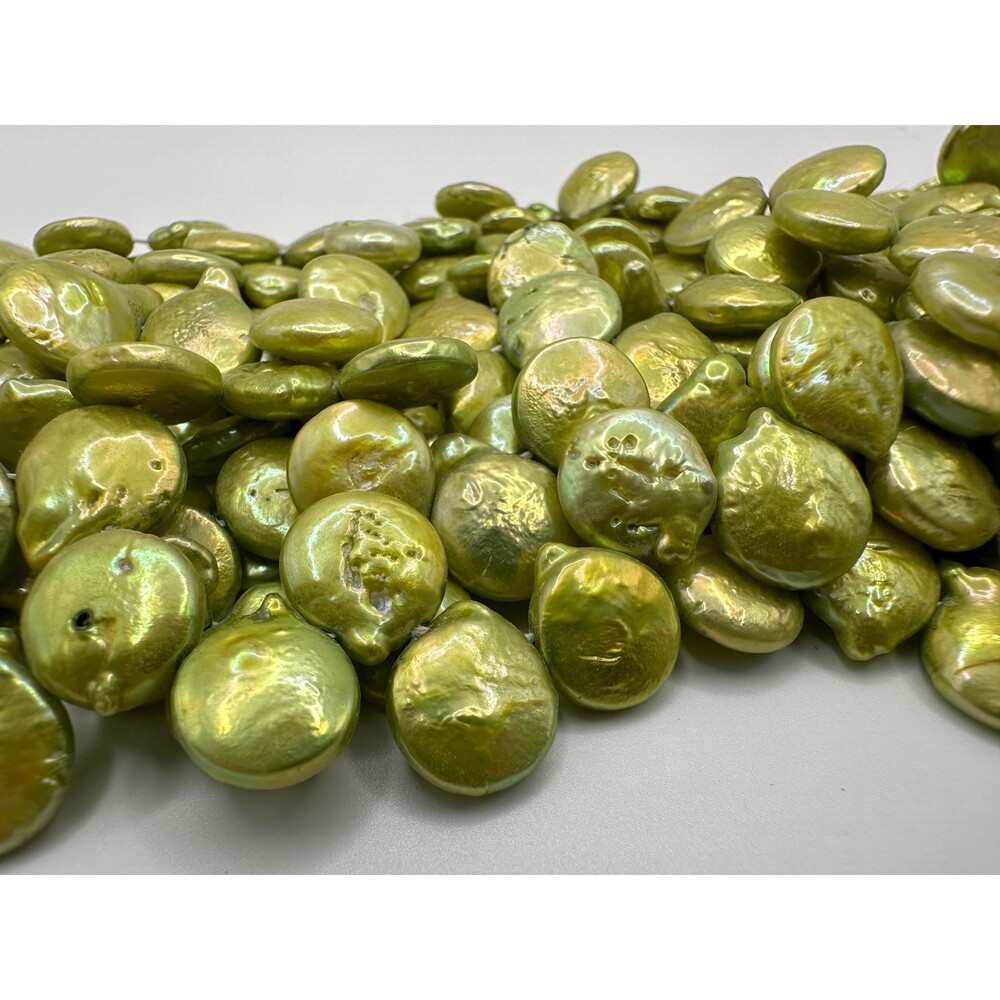 9-11 mm green freshwater pearl, AA top side drilled coin natural pearls for DIY,